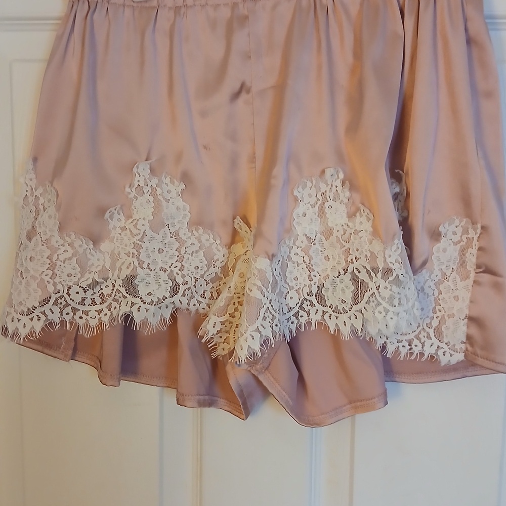 Blush Satin Chemise with Lace Accents